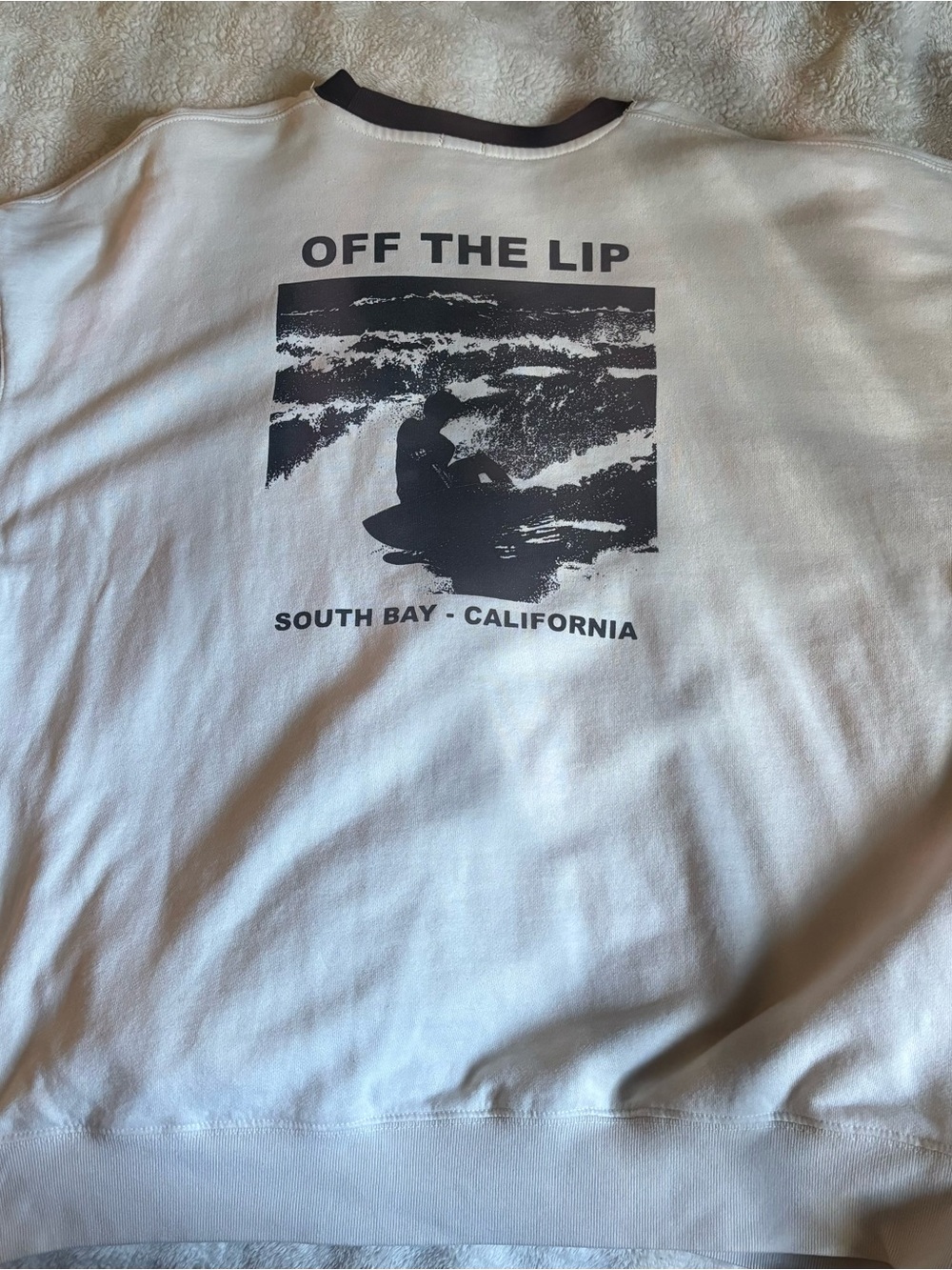 Brandy Melville White Sweatshirt with Black Surf Graphic